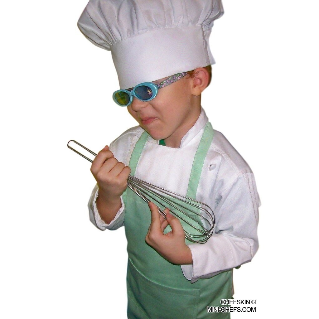 CHEFSKIN Children Small Chef Apron Hat Set White for Ages 3-8
