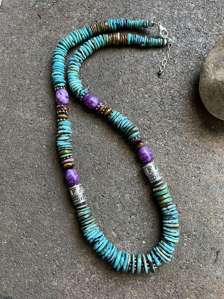 Sterling silver turquoise bead necklace 26 inch
