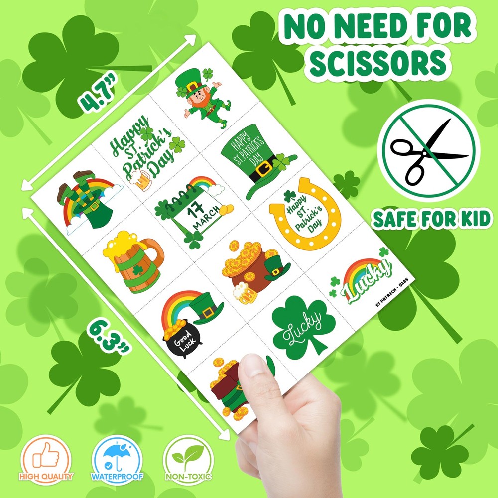 96 PCS Saint Patricks Day Shamrock Pre-Cut Temporary One Size, Multiple