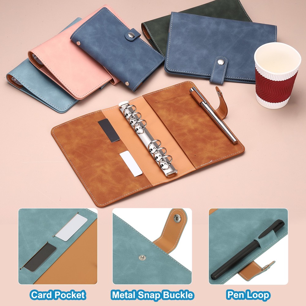 A6 PU Leather Binder Cover, 6 Ring Loose Leaf Binder Protector, Light Blue