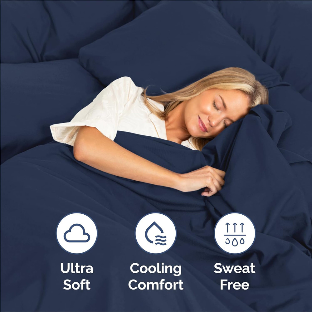 Navy Blue Split King Bed Sheets Set - 4 & 6 Piece Bundle by