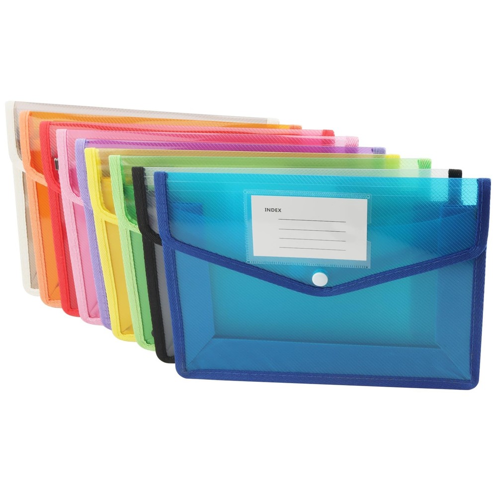 9 Packs A5 Plastic Expanding File Folder with Snap Closure, Waterproof 9 Asso...