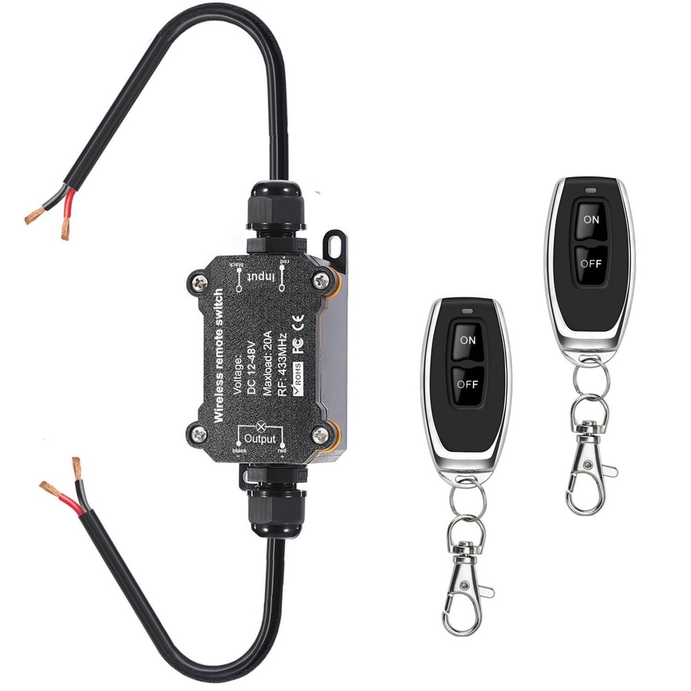 Remote Control Switch,DC12/24/48V Waterproof DC12V 20A Relay, Black