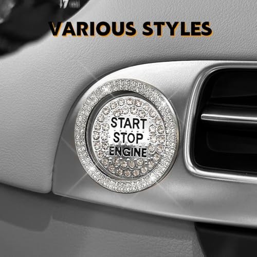 Bling Crystal Car Engine Start Ring Sticker, Push Start Button Cover, White