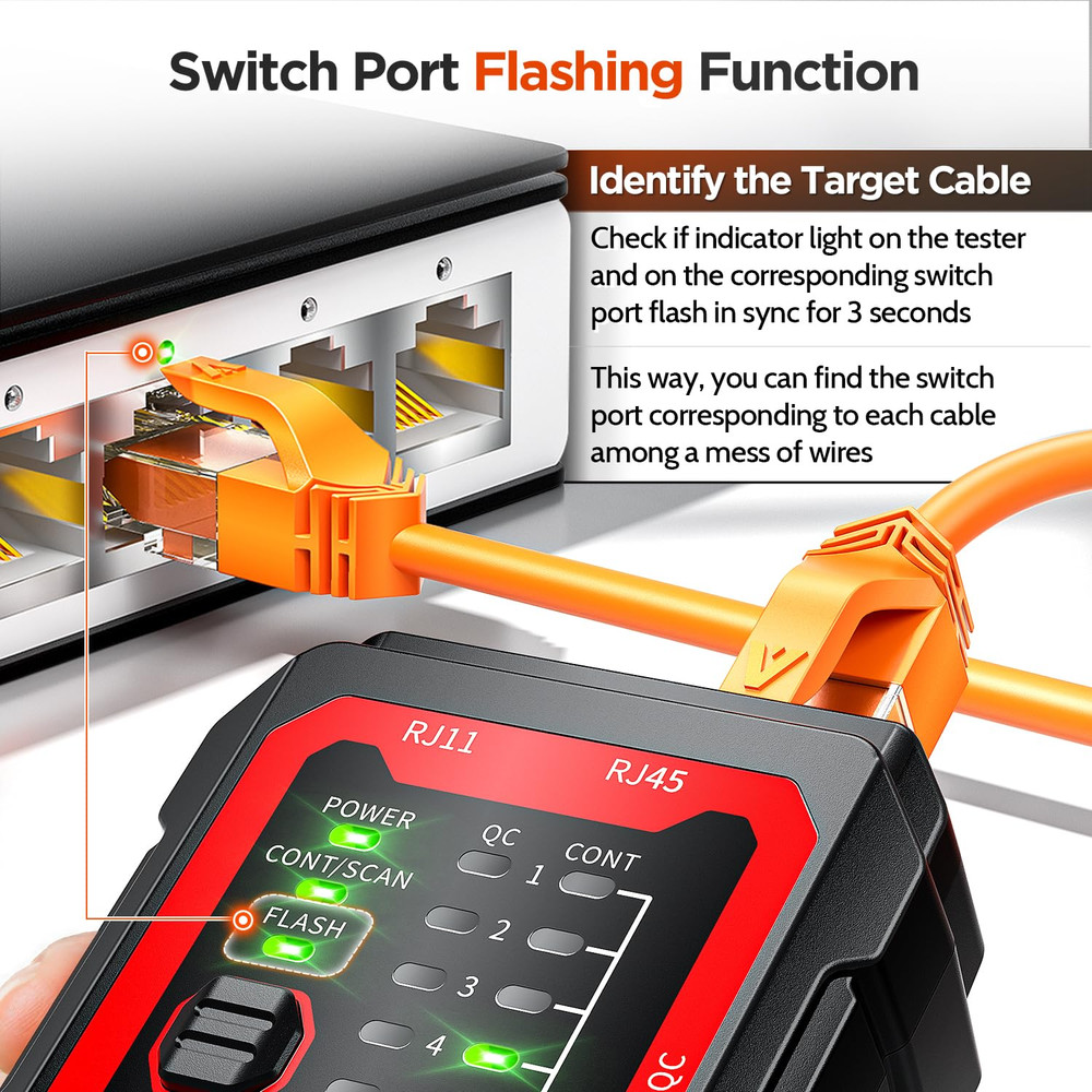 AMPCOM 828NPro Network Cable Tester & Wire Tracker, RJ45/ RJ11 Cable Tracer, LAN