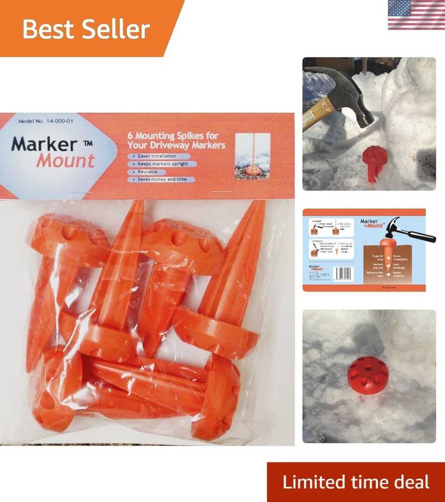Durable Orange Marker Mount Driveway Stakes - 6-Pack for Easy Installation