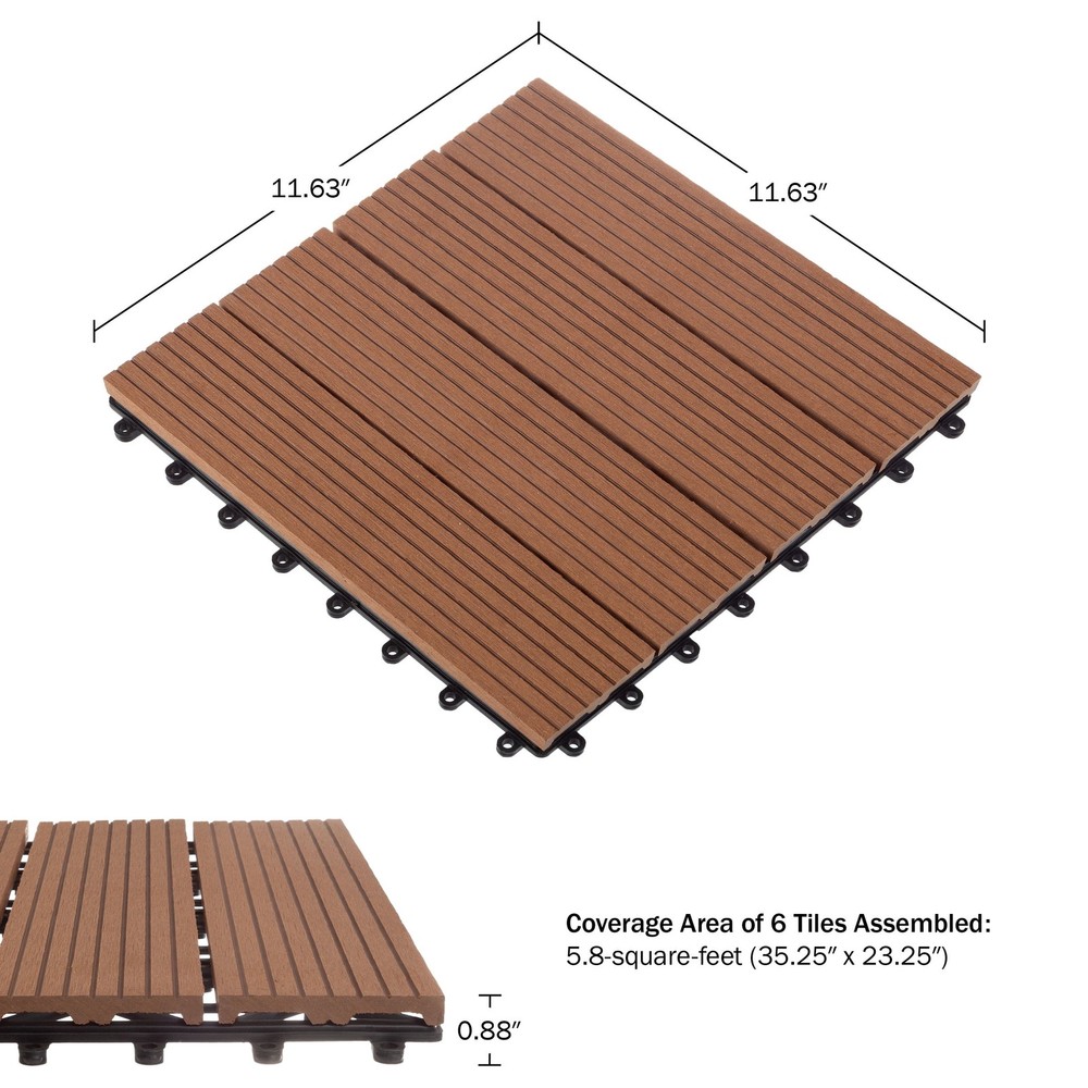 6-Pack Composite Outdoor Tiles, Brown