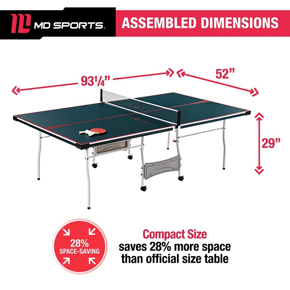 Mid Size Table Tennis Table, Foldable Design with Net, Paddles & Balls - Green