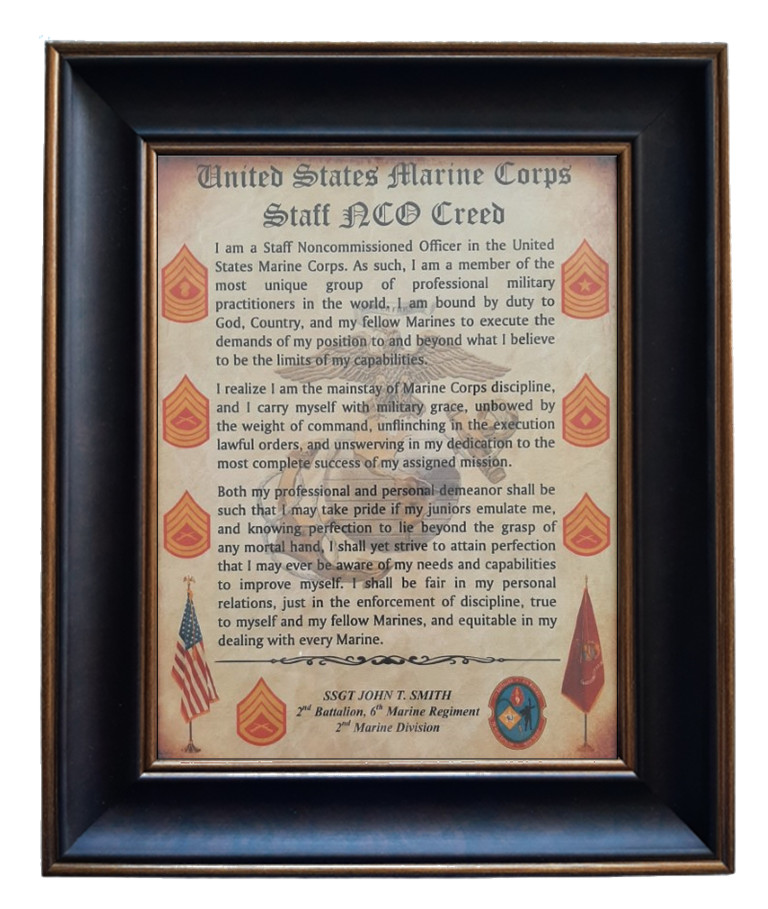 MC-BETTER: MARINE CORPS Staff NCO Creed FRAMED (B2) PERSONALIZED