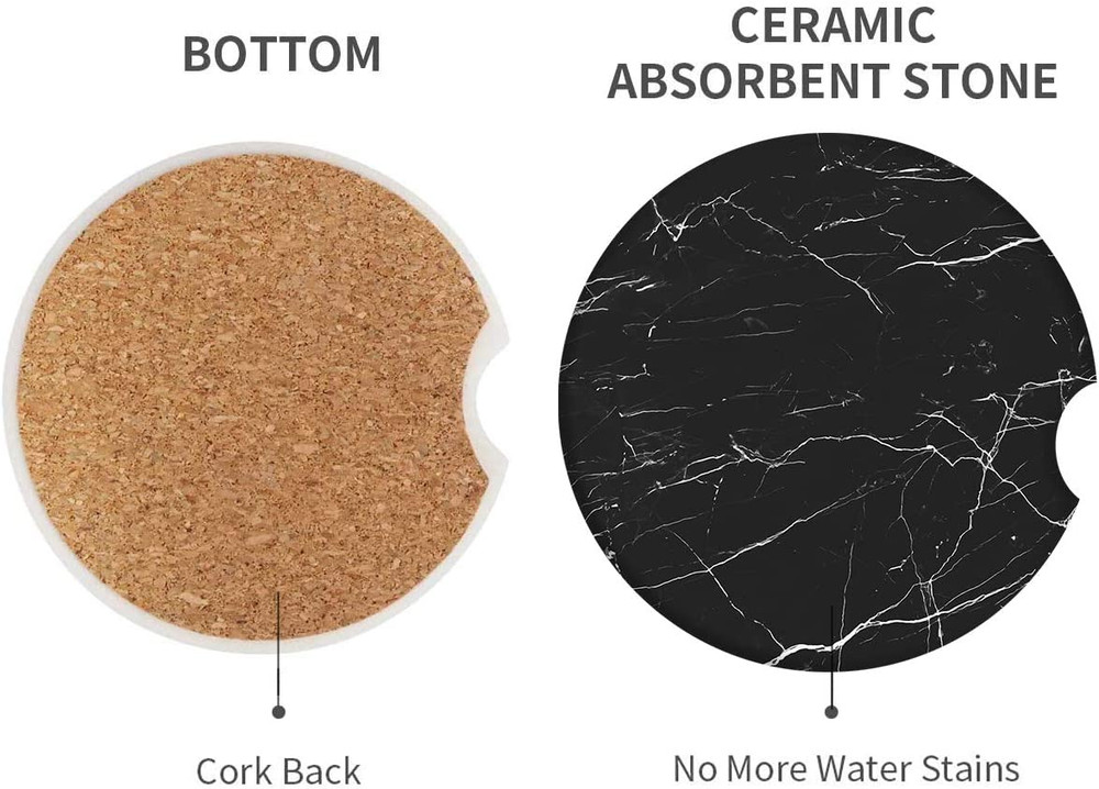 Absorbent Car Coasters 2 Pack for Cup Holders, 2.56" Ceramic Stone & Non-Scratch