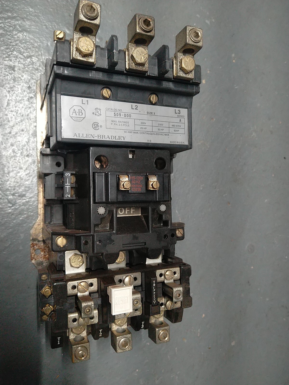 AB Allen Bradley 509-DOD Size 3 Motor Starter 120V Coil