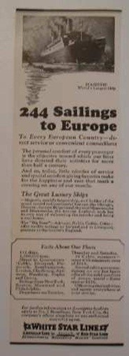 WHITE STAR & IMM LINES 1924 nice Ad