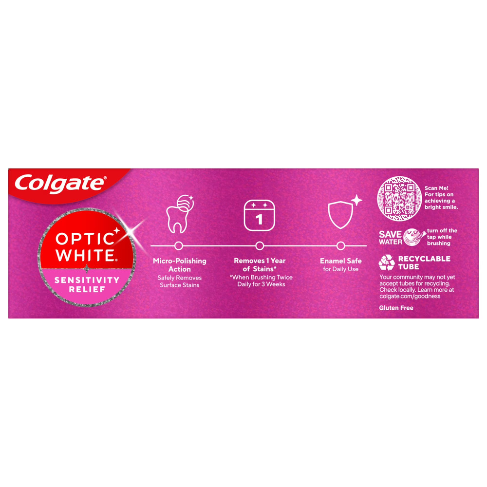 Colgate Optic White Sensitivity Relief Whitening Toothpaste Fluoride Mint 3.8 Oz
