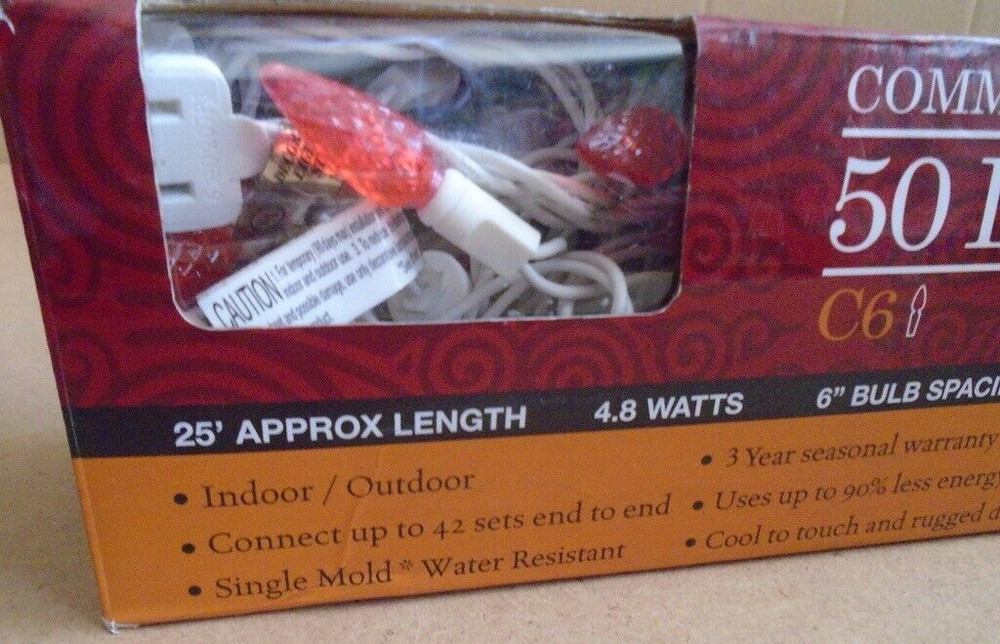 VICKERMAN Commercial Grade C6 String Light Set 50 LED Orange Light White Wire