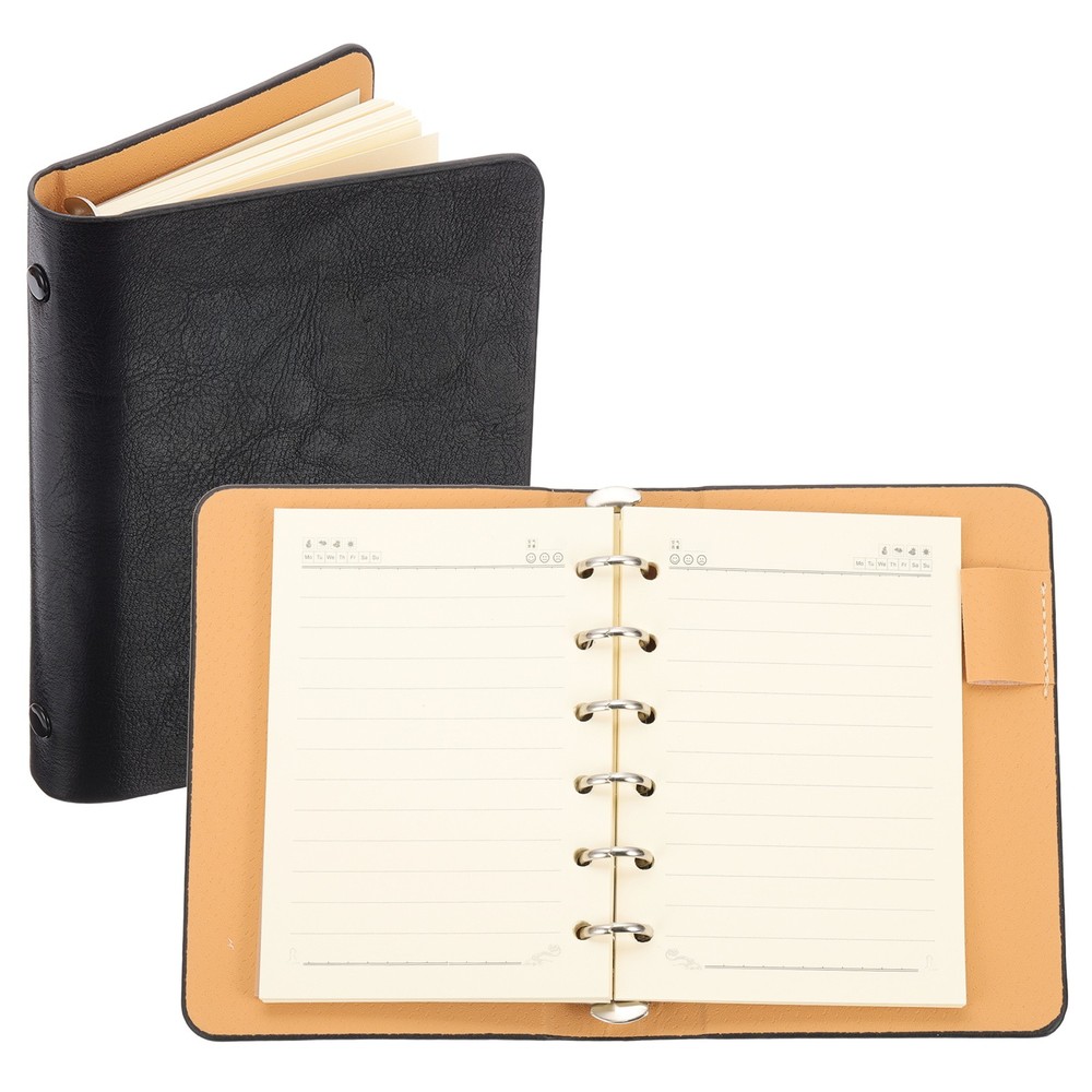 6 Ring Binder Cover A7 Notebook Binder 50 Sheets Line Paper, Black