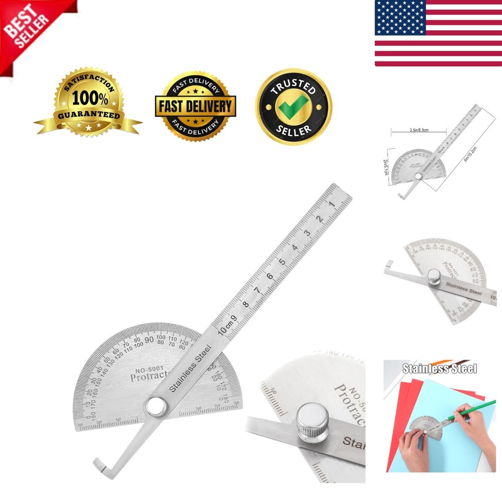 Precision Stainless Steel Angle Protractor & Ruler – 0-180 Degrees Adjustable
