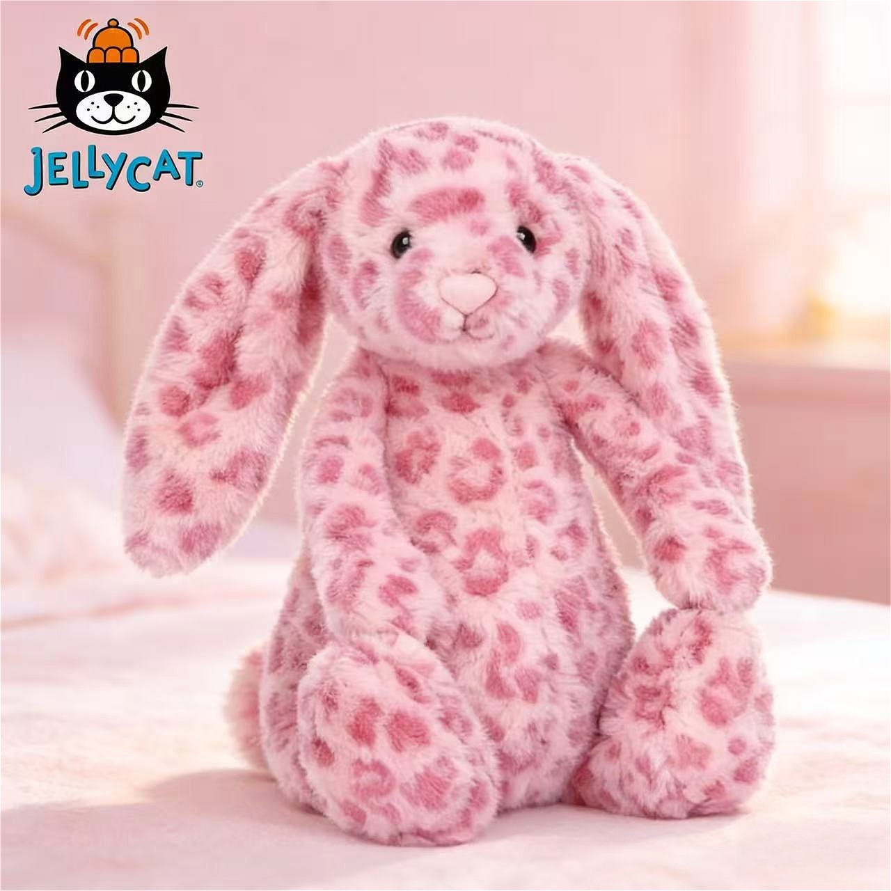 Jellycat NWT Hopscone Luxe Bunny Plush Toy Pink Leopard Print Bashful Bunny Doll