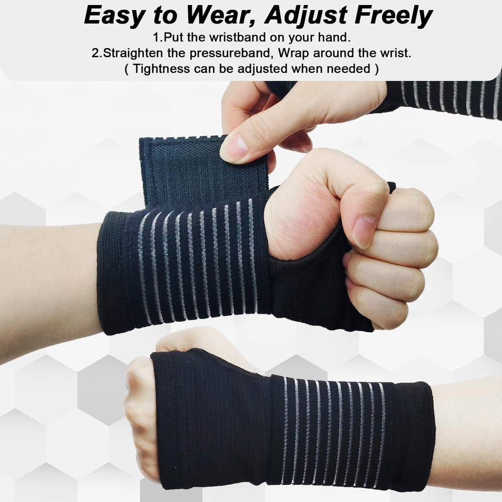 2 Pack Wrist Brace Compression Support Adjustable Carpal Tunnel