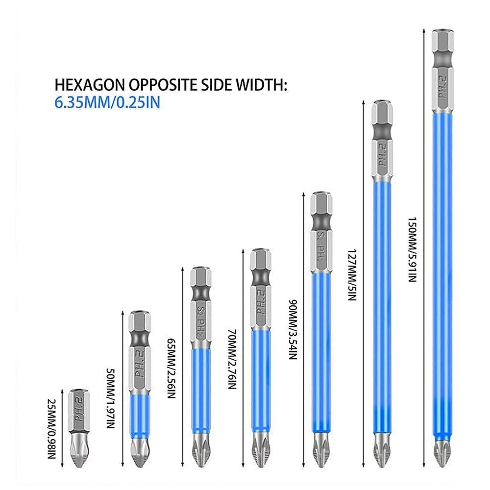 7x Magnetic Anti-Slip PH2 Impact Driver Phillips Screwdriver Drill Bit Tool Set