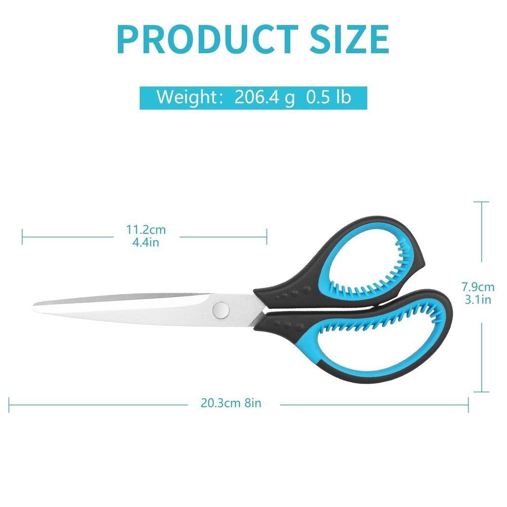3 PCS 8 Inch Office Scissors Sharp Durable Multi Purpose Comfort Grip Craft