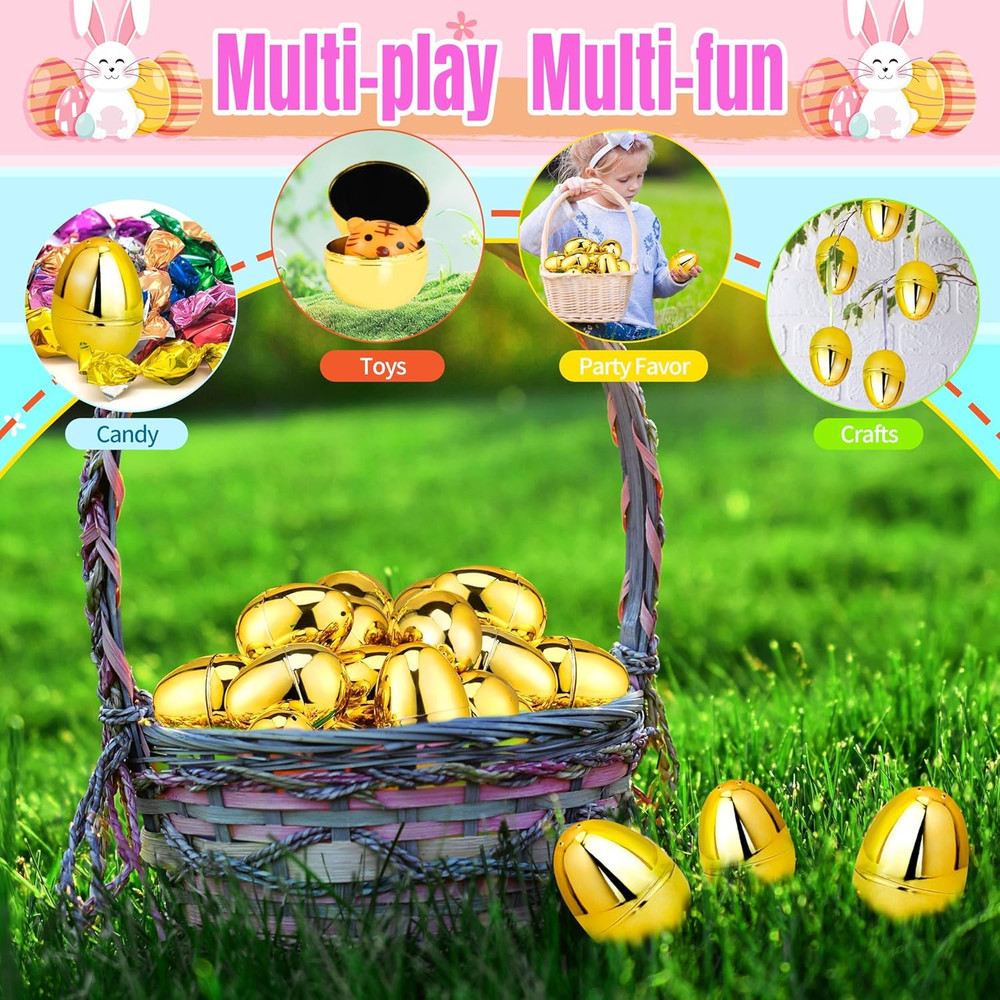 18Pcs Easter Eggs Bulk 2.3" Fillable Shiny Golden Metallic Plastic Easter Eggs
