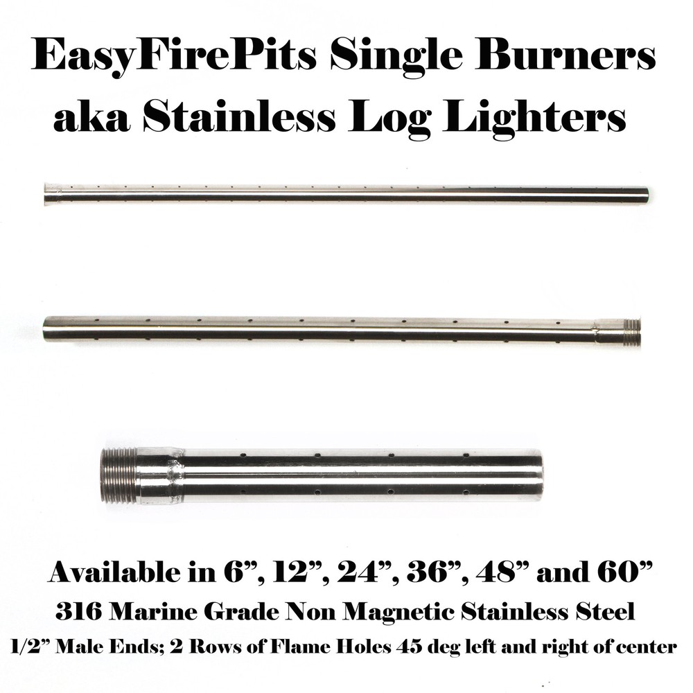 SINGLE 6″ HORIZONTAL BURNER / (316 STAINLESS LOG LIGHTER) – MODEL: B6