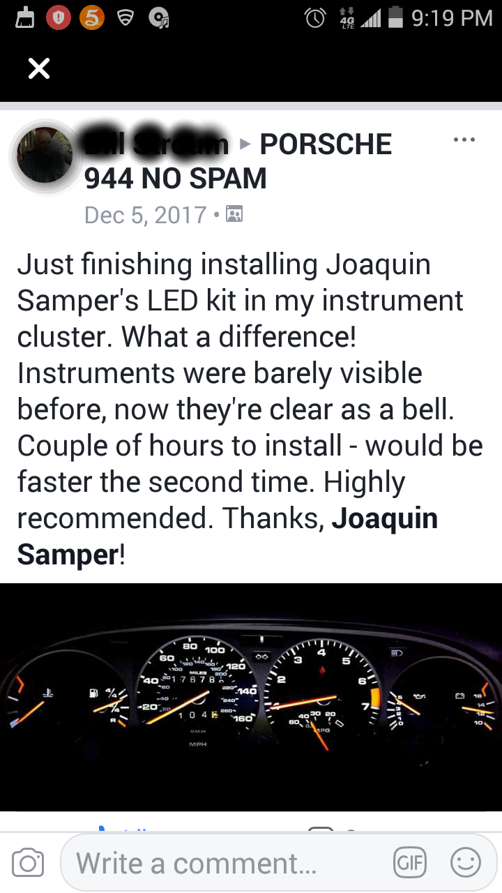 Porsche 951 944 968 instrument cluster LED lighting FIX KIT.