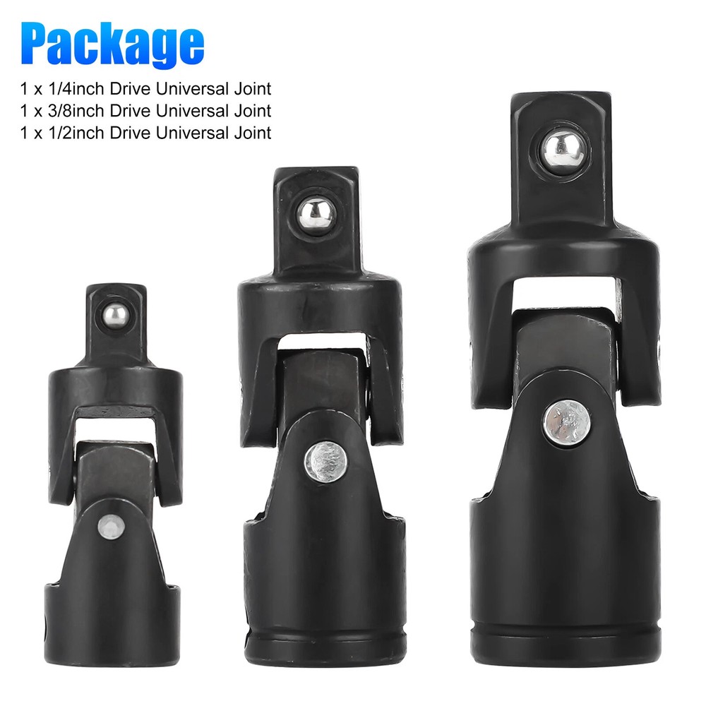 3x 1/4" 3/8" 1/2" Drive Swivel Impact Universal Joint Socket Adapter Tool Set
