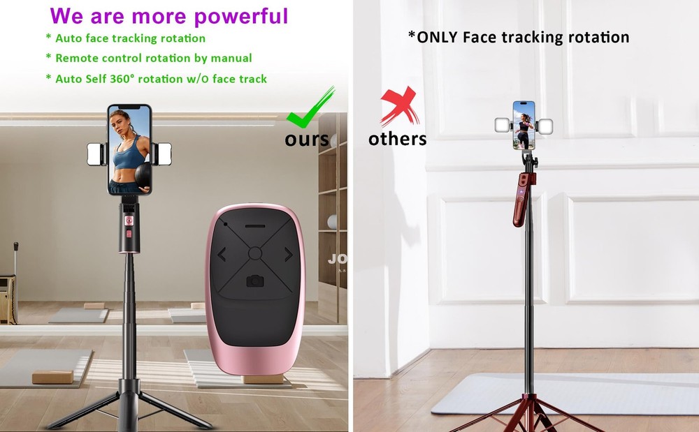 Voinap Extendable Auto Face Tracking Tripod with Light, 360 Rotating Pink
