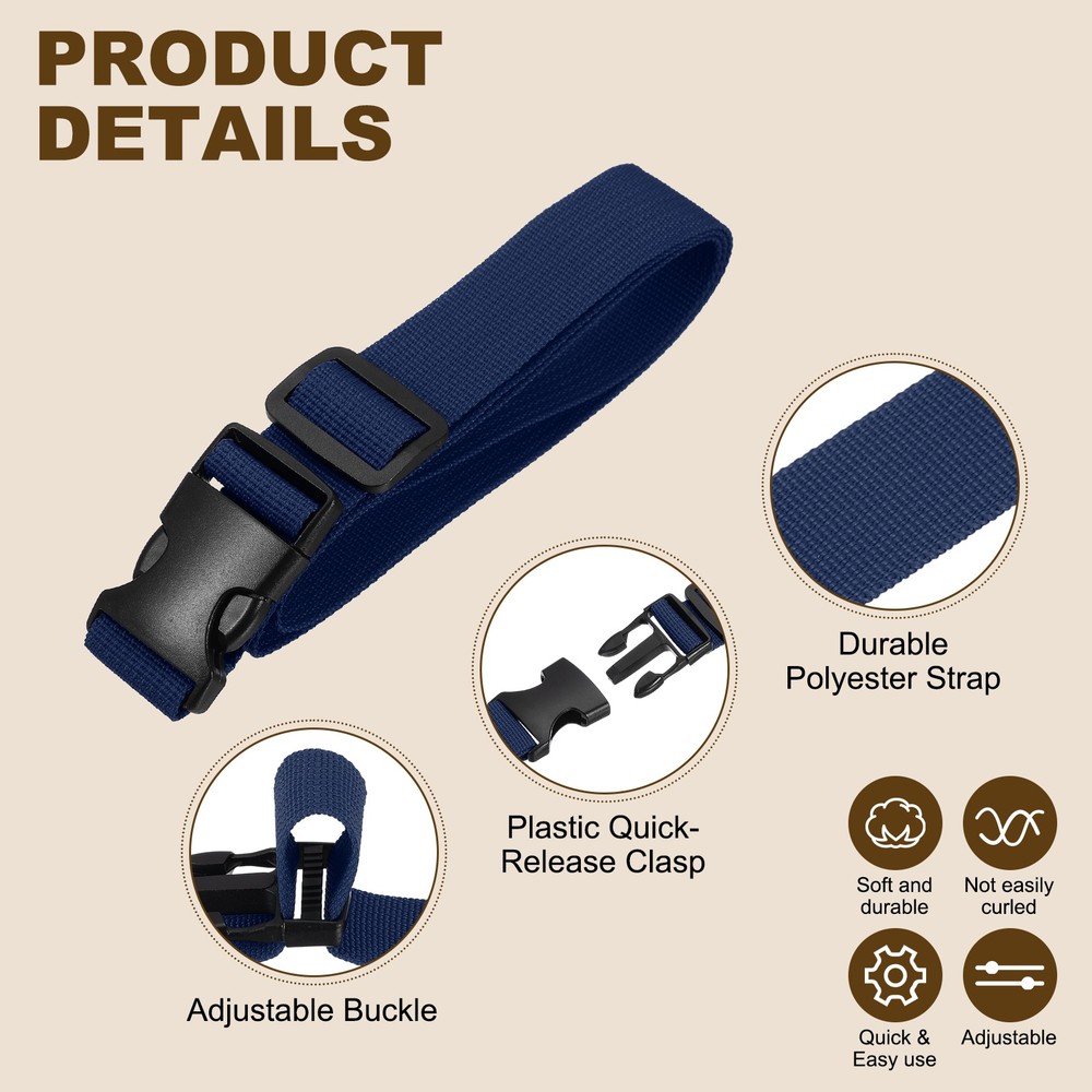 3pcs 1" x 3ft Utility Straps with Quick Release Buckle Adjustable, Dark Blue