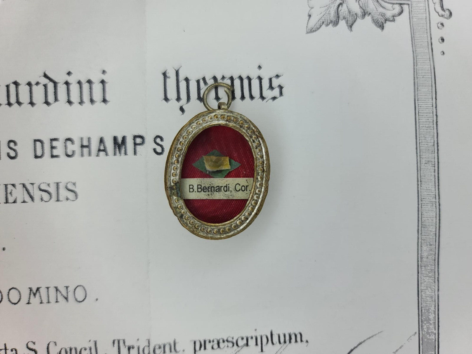 Reliquary Relic of Saint Bernard of Corleone with document