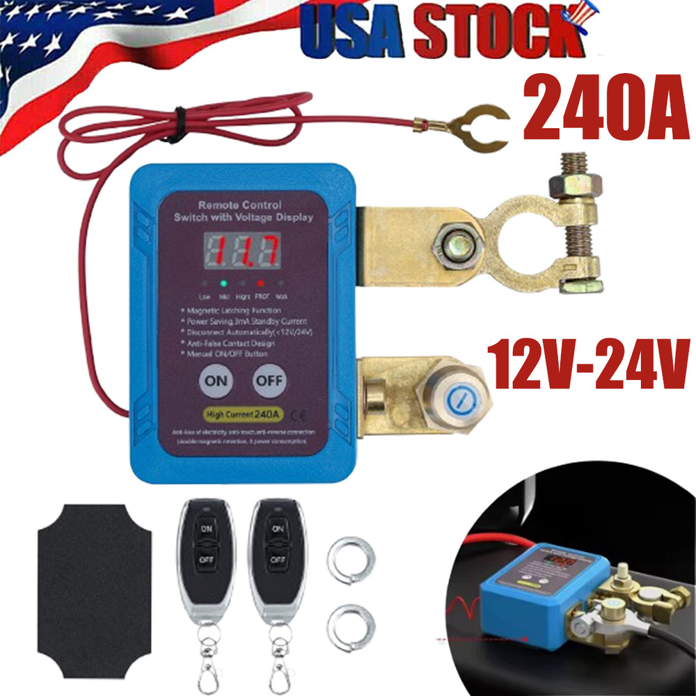 Remote Battery Disconnect Switch 12V/24V 240A Kill Switch LED Voltmeter Display