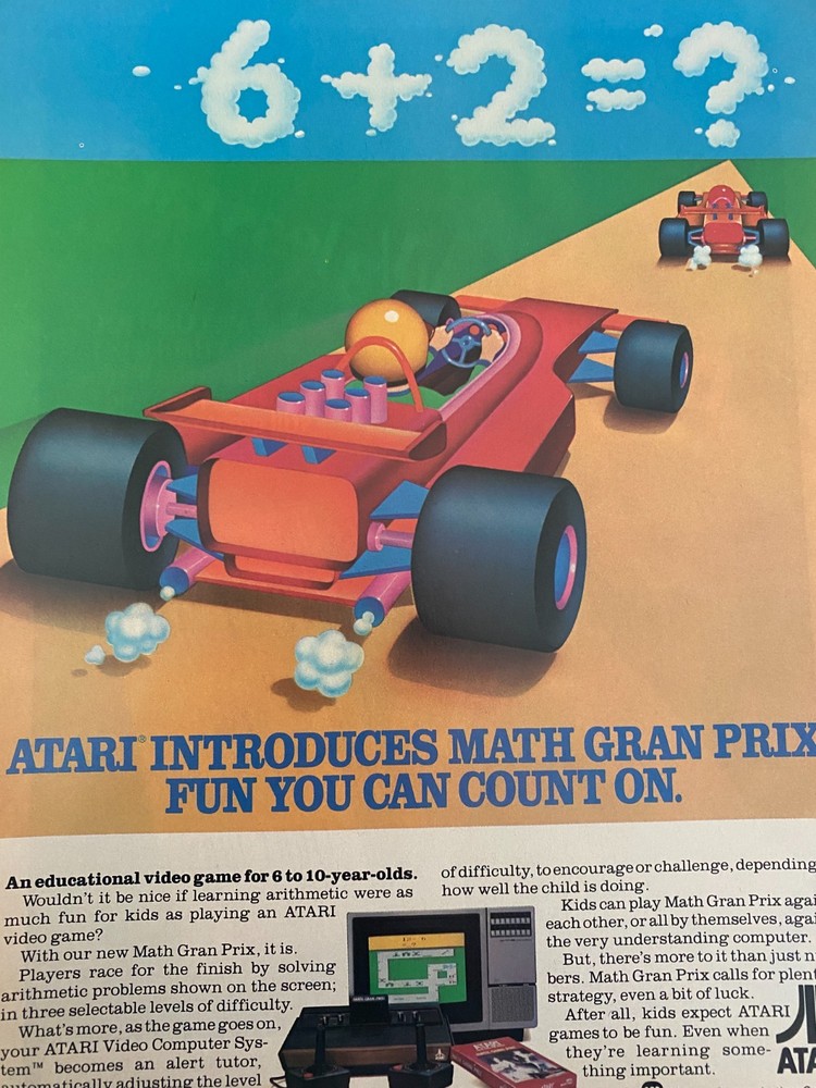 Atari, Math Gran Prix, Full Page Vintage Print Ad