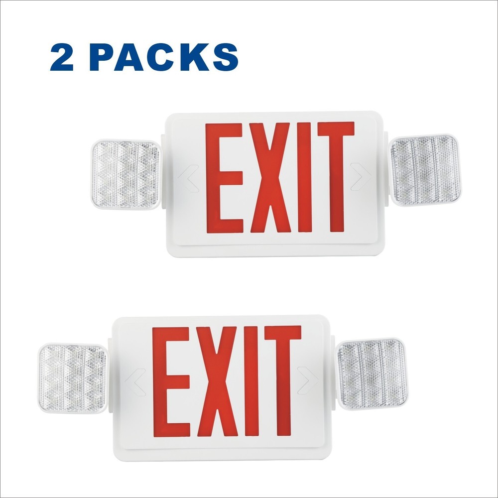 2 Packs UL Listed- Red Emergency Exit Lighting Battery Backup Exit Sign Set