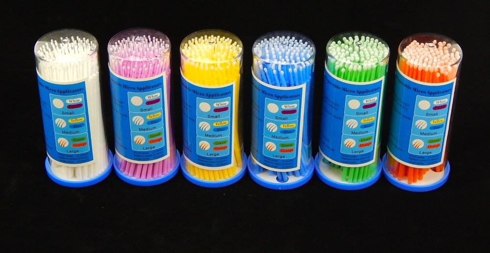 SMALL, MEDIUM, LARGE MICRO BRUSH APPLICATORS FOR EYELASH EXTENSION 100PCS
