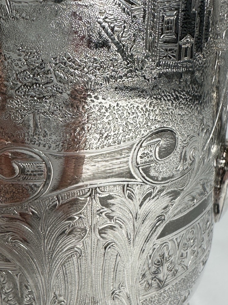 Antique Hartford Sterling Co. PITCHER Silver Plate Etched Scenes
