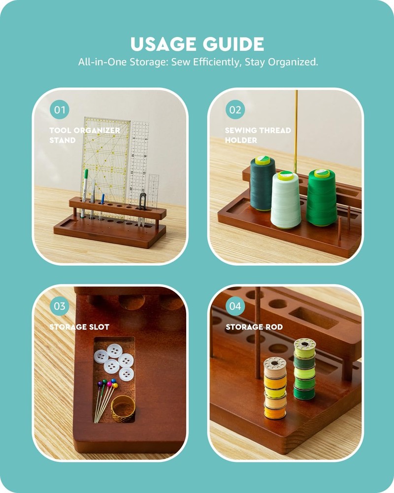 Baffect Thread Spool Holder With Sewing Organizer, 3 Spools Holder For Home S...