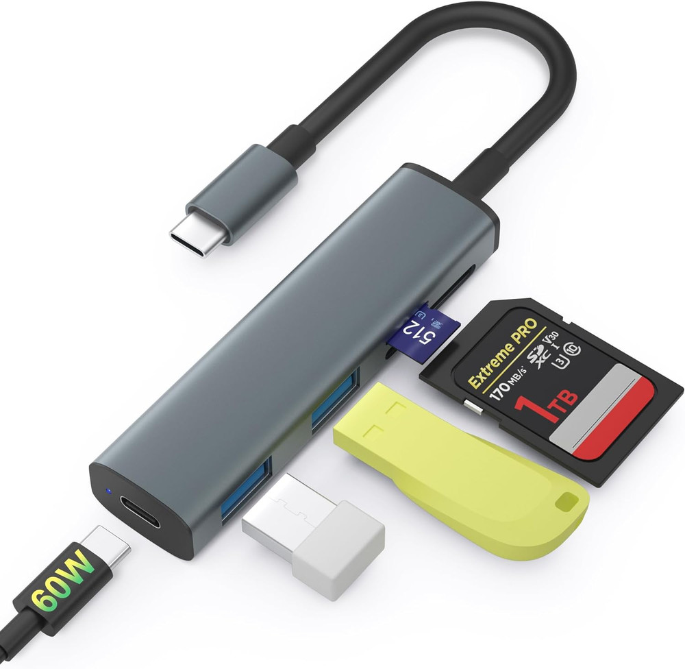 USB C SD Card Reader, Memory Card Reader with 60W PD Charger Adapter SD Card Ada