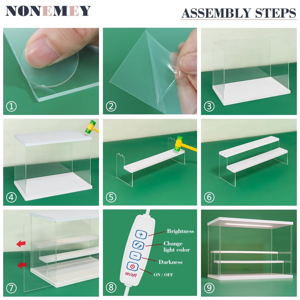 NONEMEY Clear Acrylic Display Case w/ LED Light 2-6 Tier Storage Box
