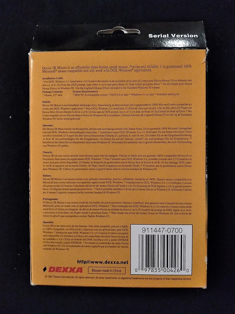 Vintage DEXXA MOUSE 3 button for IBM compatible M-SAP49 Serial Version OPEN BOX