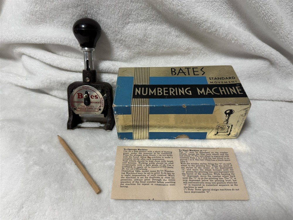 BATES STANDARD MULTIPLE MOVEMENT NUMBERING MACHINE STAMP 6 WHEEL STYLE E W/ BOX