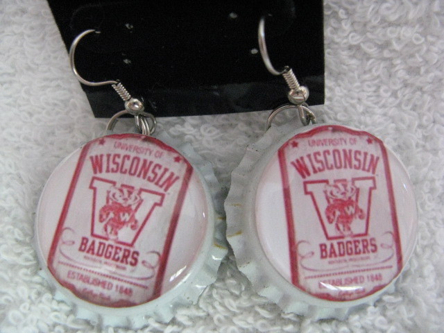 1" Bottle Cap Image Earrings ~ Handcrafted ~ **Gift Idea ~ Badgers
