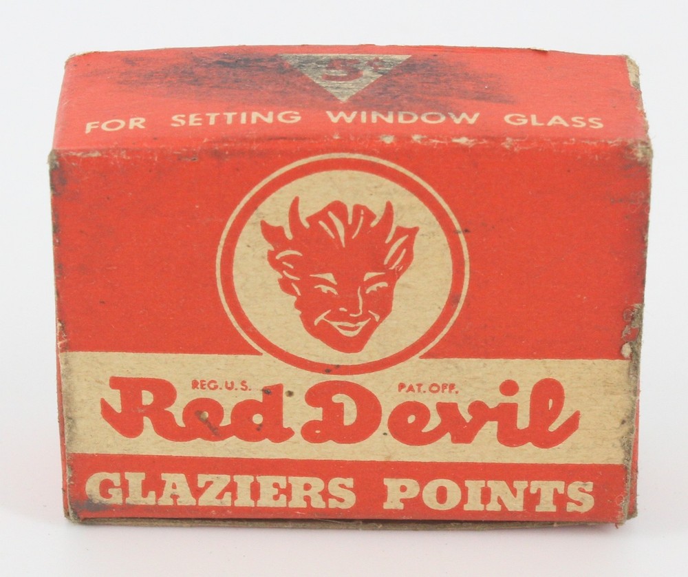 Vintage Red Devil Glaziers Points Box Old Hardware Advertising Tool Display