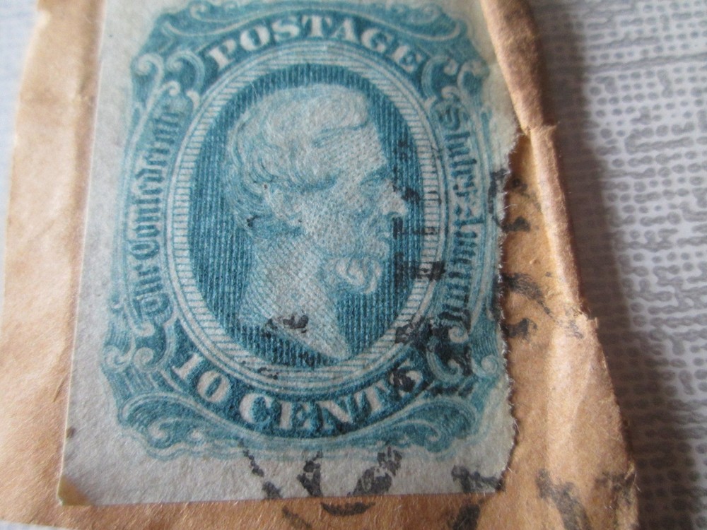 Confederate States America CSA green 10 cent postage stamp used Jefferson Davis