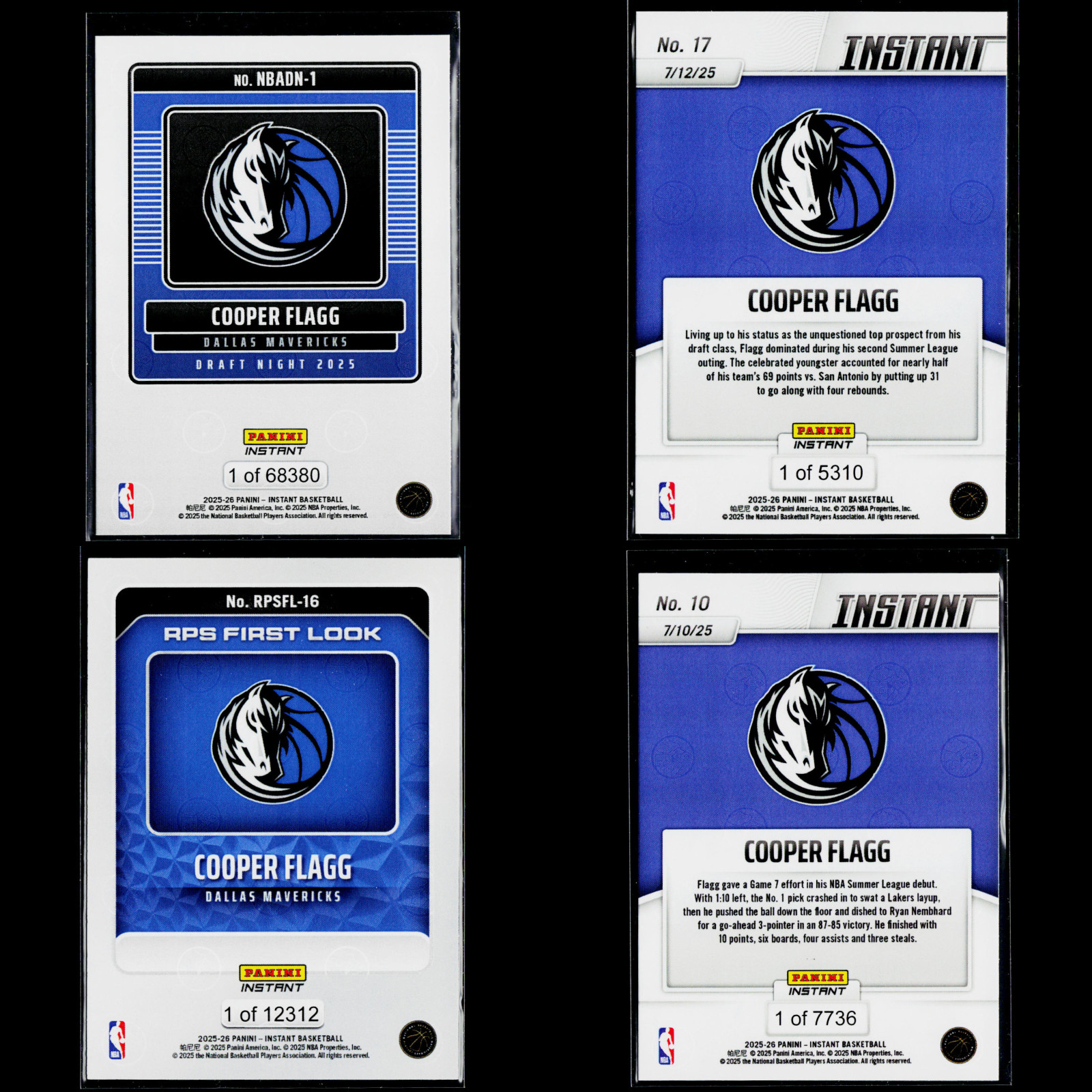 4x) 2025 Panini Instant NBA Draft RPS First Look ALL ROOKIE LOT #'d Cooper Flagg