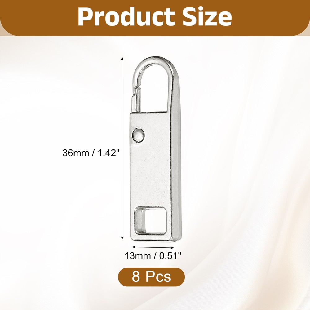 8pcs Zipper Pull, 1.42 in Zinc Alloy Zip Puller Zipper Replacement, Silver