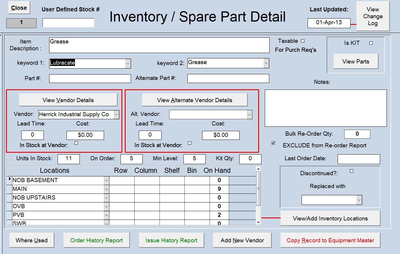 ZUD, MS Access CMMS app for Maintaining Equip, Inventory ,PM/Repair Work Orders