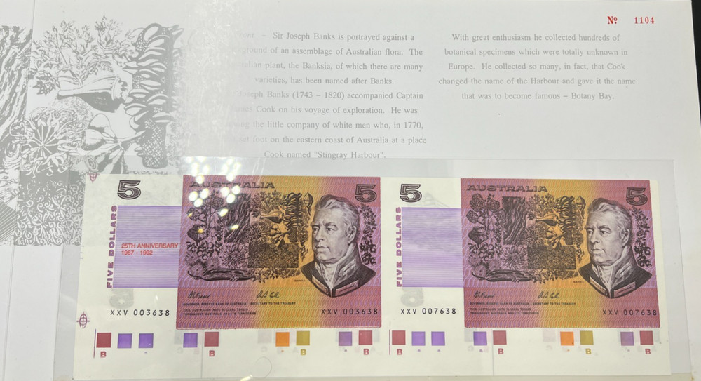 UNC 1992 $5 Note Pair RED XXV Overprint Commemorative Folder RARE Set