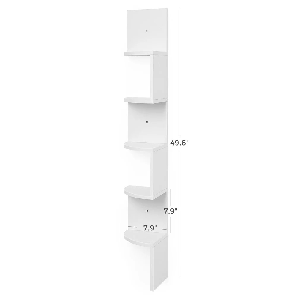 VASAGLE Corner Shelf, 5-Tier Floating Wall Shelf Plant Shelf White