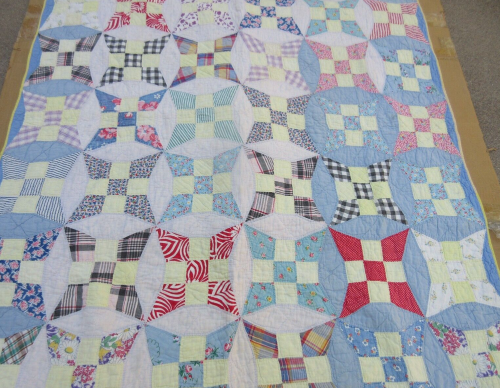 Quilted Patchwork Quilt Hand Sewn 74" x 49"